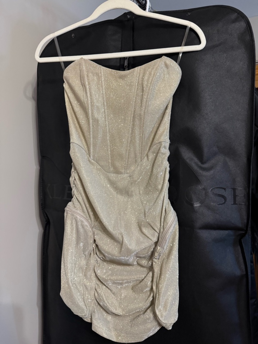 Strapless Shimmer Champagne Bodycon Dress